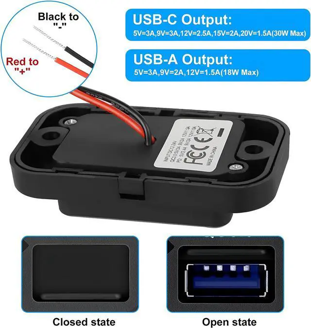 Alt view image 7 of 7 - Dual USB PD Fast Charger USB-C Type C Power Outlet for Car Boat RV 12-24V 4.8A
