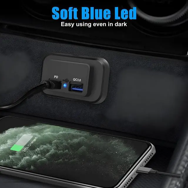 Alt view image 5 of 7 - Dual USB PD Fast Charger USB-C Type C Power Outlet for Car Boat RV 12-24V 4.8A