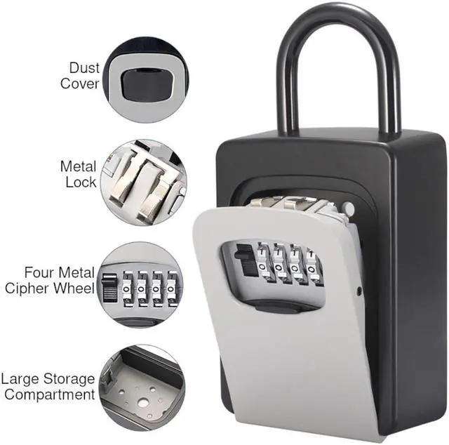 Alt view image 6 of 6 - Lock Box Over-the-knob Door Handle Security Safe 4-Digit Combo 6 Key Waterproof