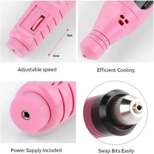 Alt view image 6 of 7 - JacobsParts Electric Nail Drill File Acrylic Art File Manicure Pedicure Portable Machine Kit (Pink)