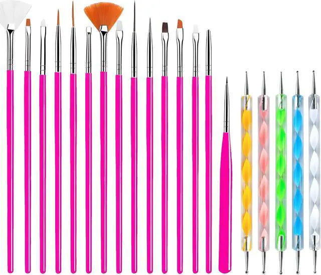 Main image of JacobsParts 20-Piece Professional Nail Art Brushes Set, Dotting Tools, Dust Brush, Nail Drawing Pen for Perfect Manicure and Detailed Design  (Rose)