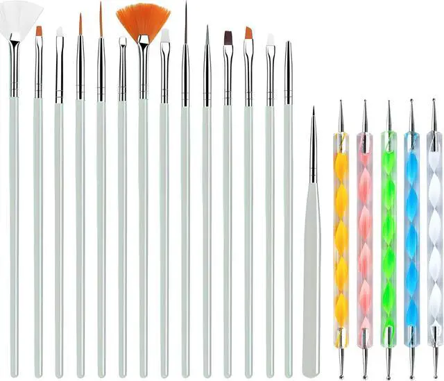 Main image of JacobsParts 20-Piece Professional Nail Art Brushes Set, Dotting Tools, Dust Brush, Nail Drawing Pen for Perfect Manicure and Detailed Designs (White)