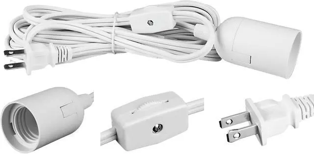 Alt view image 2 of 2 - ABI® E26 Light Bulb Socket to 2-Prong US AC Power Cord Adapter with On/Off Switch, 12 FT Cable