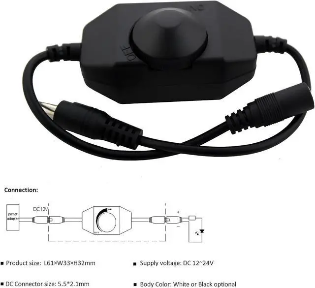 Alt view image 6 of 7 - Inline Manual Dimmer Switch for LED Strip Light, Black