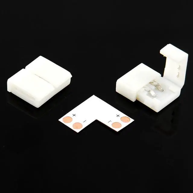Alt view image 2 of 3 - 5x 8mm 90-Degree Right Angle L-Shape LED Strip Solderless Coupler Connector 3528