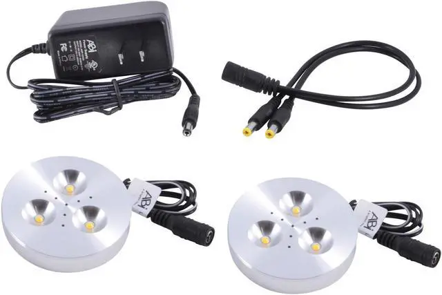 Main image of 2X ABI 3W LED Puck Light Kit for Kitchen Bookshelf Showcase, Warm White 3000K