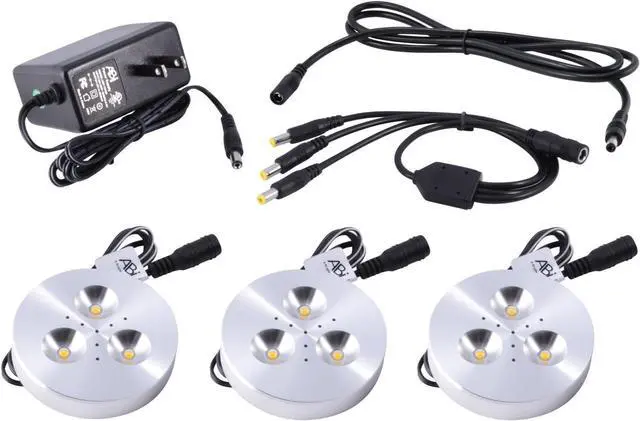 Main image of 3X ABI 3W LED Puck Light Kit for Kitchen Bookshelf Showcase, Warm White 3000K