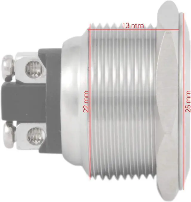 Alt view image 3 of 3 - JacobsParts Momentary Pushbutton Starter Switch Circular Stainless Steel Metal Silver fits 5/8" (22mm) Diameter Panel Cutout Hole