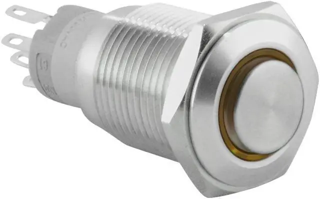 Main image of 16mm Latching Push Button Power Switch Stainless Steel w/ Yellow LED Waterproof