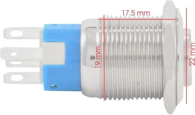 Alt view image 2 of 4 - JacobsParts Latching Pushbutton ON/Off Maintained Power Switch Circular Metal Silver with Blue LED fits 3/4" (19mm) Diameter Panel Cutout Hole