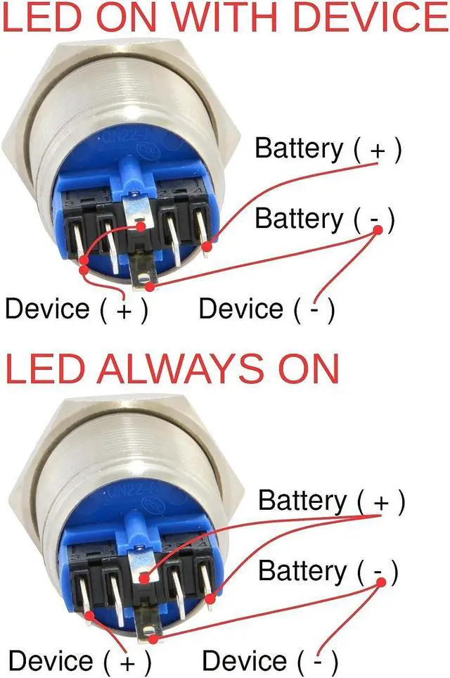 Alt view image 4 of 4 - 22mm Latching Push Button Power Switch Stainless Steel w/ Blue LED Waterproof
