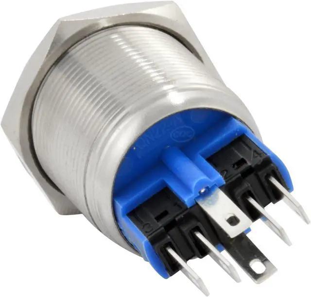 Alt view image 2 of 4 - 22mm Latching Push Button Power Switch Stainless Steel w/ Blue LED Waterproof
