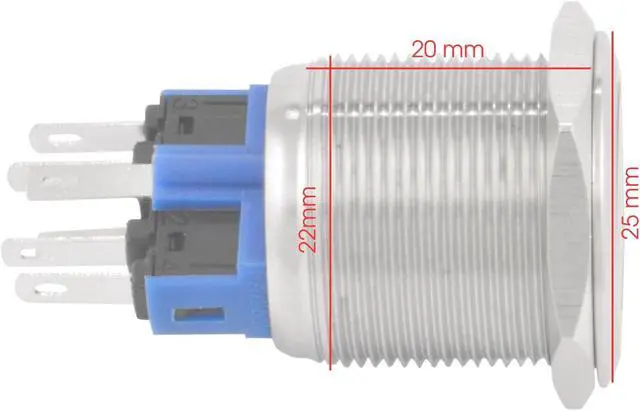 Alt view image 3 of 4 - 22mm Latching Push Button Power Switch Stainless Steel w/ Blue LED Waterproof