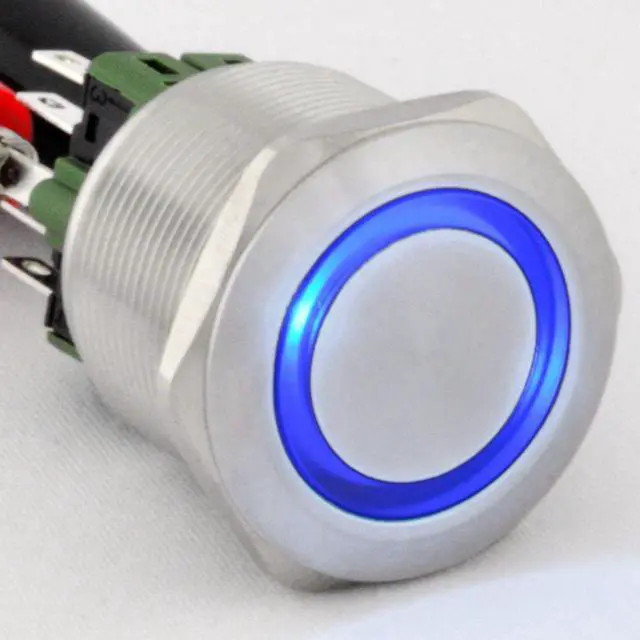 Alt view image 4 of 4 - 25mm Latching Push Button Power Switch Stainless Steel w/ Blue LED Waterproof