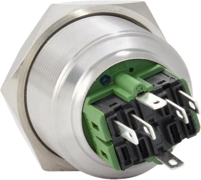Alt view image 3 of 4 - 28mm Latching Push Button Power Switch Stainless Steel w/ Blue LED Waterproof