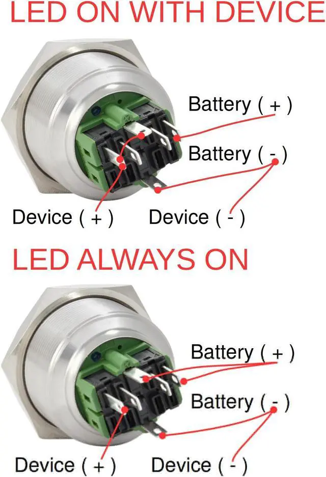 Alt view image 4 of 4 - 30mm Latching Push Button Power Switch Stainless Steel w/ Blue LED Waterproof