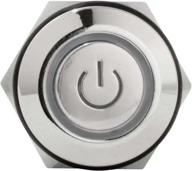Alt view image 5 of 6 - 16mm 12V Latching Push Button Power Switch Stainless Steel White LED Waterproof