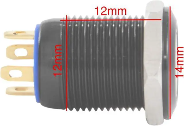 Alt view image 2 of 4 - 12mm Black Stainless Steel Momentary Push Button Switch Blue LED