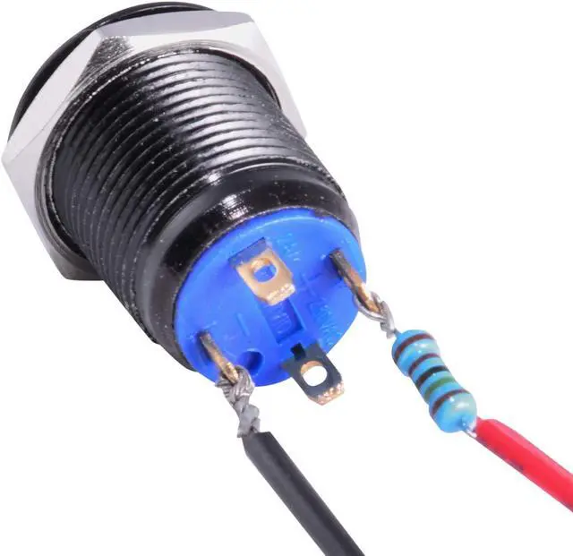 Alt view image 4 of 4 - 12mm Black Stainless Steel Momentary Push Button Switch Blue LED