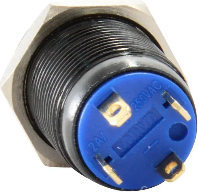 Alt view image 3 of 4 - 12mm Black Stainless Steel Momentary Push Button Switch Blue LED