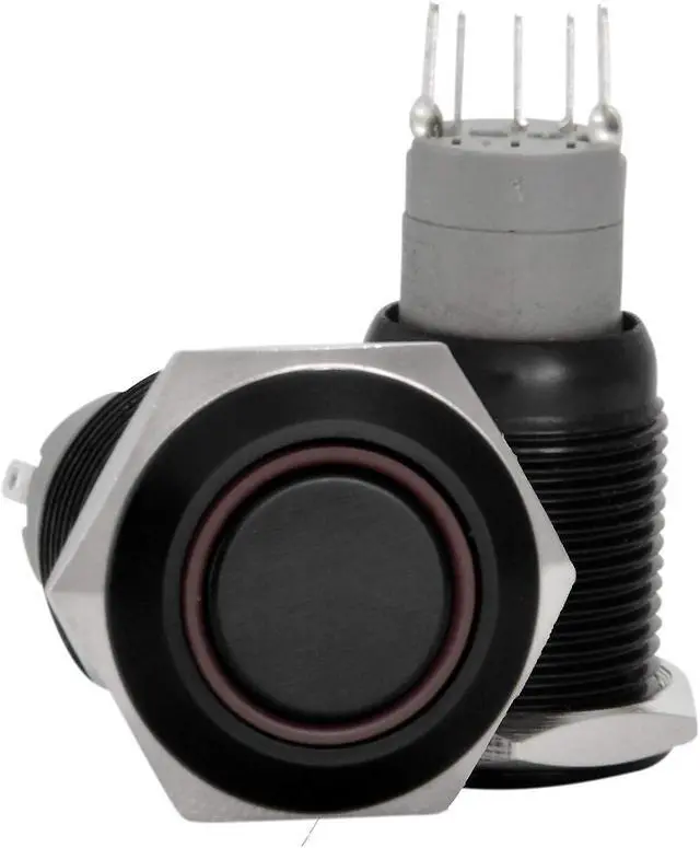 Main image of 16mm 12V LED Momentary Push Button Black Metal Power Switch, Red