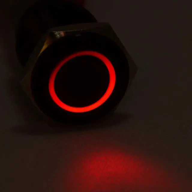 Alt view image 2 of 5 - 16mm 12V LED Momentary Push Button Black Metal Power Switch, Red