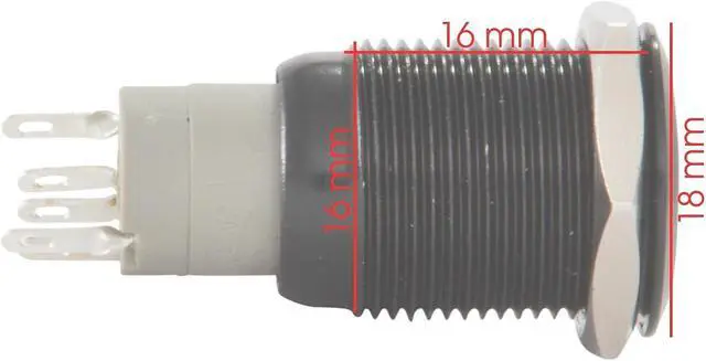 Alt view image 3 of 5 - 16mm 12V LED Momentary Push Button Black Metal Power Switch, Red