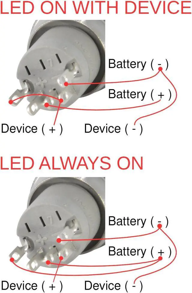Alt view image 4 of 5 - JacobsParts Latching Maintained Pushbutton ON/Off Switch Black Metal with Blue Power Symbol LED Suitable for 5/8" (16mm) Diameter Panel Cutout Hole
