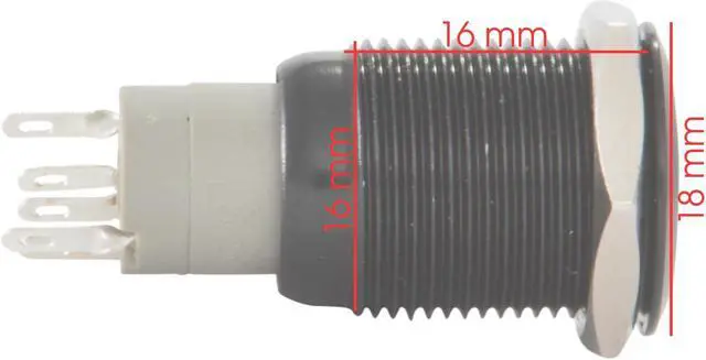 Alt view image 3 of 5 - 16mm 12V Latching Push Button Power Switch Black Metal Green LED Waterproof