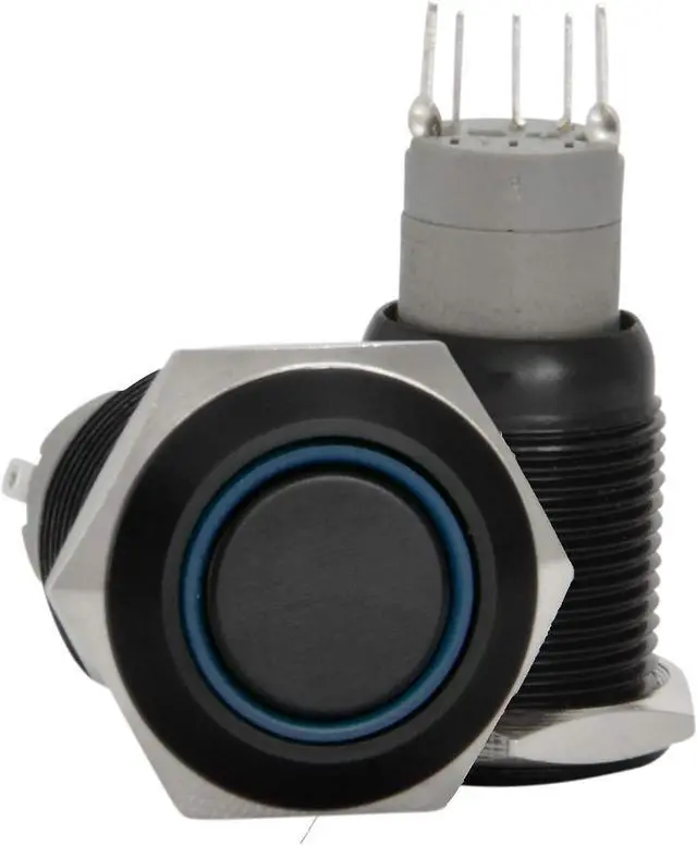 Main image of 16mm 12V LED Momentary Push Button Black Metal Power Switch, Blue