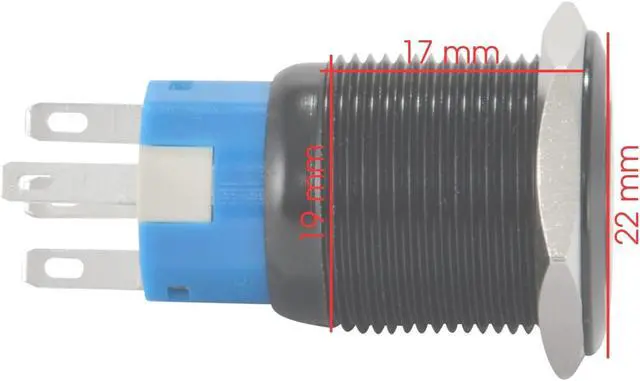 Alt view image 3 of 6 - JacobsParts Latching Maintained Pushbutton ON/Off Switch Black Metal with Blue Power Symbol LED Suitable for 3/4" (19mm) Diameter Panel Cutout Hole