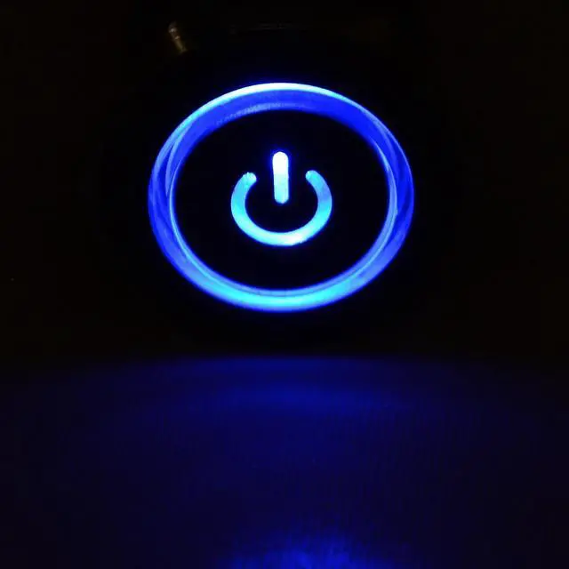 Alt view image 6 of 6 - JacobsParts Latching Maintained Pushbutton ON/Off Switch Black Metal with Blue Power Symbol LED Suitable for 3/4" (19mm) Diameter Panel Cutout Hole