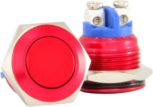 Main image of JacobsParts Circular Metal 16mm Momentary Push Button Switch (Red)