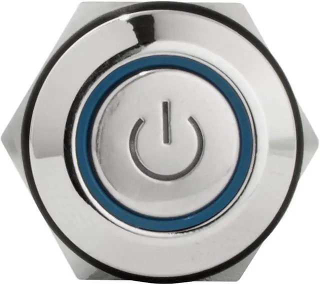 Alt view image 6 of 6 - 16mm 12V Momentary Push Button Power Switch Stainless Steel Blue LED Waterproof
