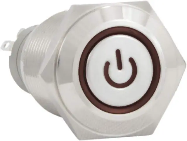 Main image of 16mm 12V Momentary Push Button Power Switch Stainless Steel Red LED Waterproof
