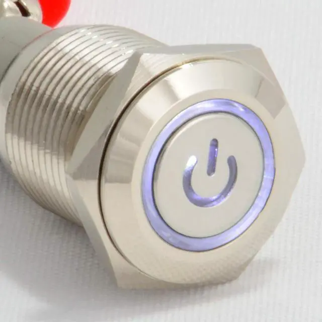Alt view image 2 of 6 - 16mm 12V Momentary Push Button Power Switch Stainless Steel White LED Waterproof