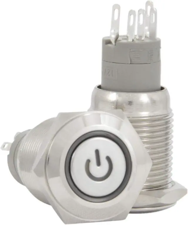 Alt view image 6 of 6 - 16mm 12V Momentary Push Button Power Switch Stainless Steel White LED Waterproof