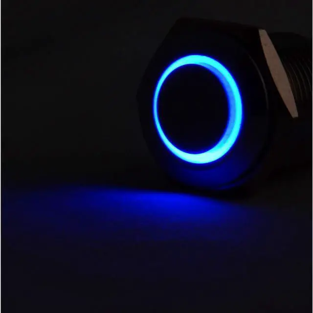 Alt view image 2 of 5 - JacobsParts Momentary Pushbutton Starter Switch Stainless Steel Silver with Blue LED fits 5/8" (16mm) Diameter Panel Cutout Hole