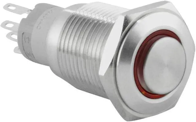Main image of JacobsParts Momentary Pushbutton Starter Switch Circular Metal Silver with Red LED fits 5/8" (16mm) Diameter Panel Cutout Hole