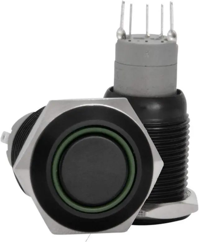 Main image of 16mm Stainless Steel Latching Push Button Switch (Black with Green LED)
