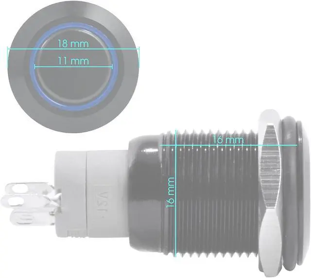 Alt view image 2 of 5 - 16mm Stainless Steel Latching Push Button Switch (Black with Green LED)