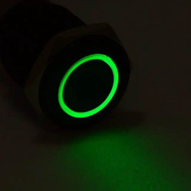 Alt view image 5 of 5 - 16mm Stainless Steel Latching Push Button Switch (Black with Green LED)