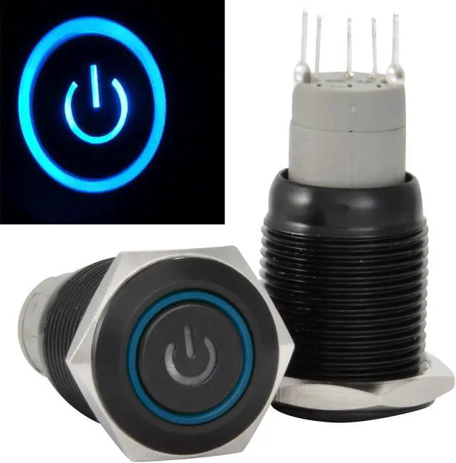 Alt view image 2 of 6 - 16mm Starter Switch/Boat Horn Momentary Push Button Black Metal Power Symbol LED