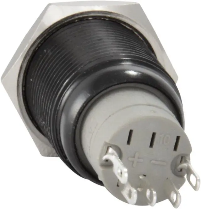 Alt view image 4 of 5 - JacobsParts Momentary Pushbutton Starter Switch Circular Metal Black with Red Power Symbol LED fits 5/8" (16mm) Diameter Panel Cutout Hole