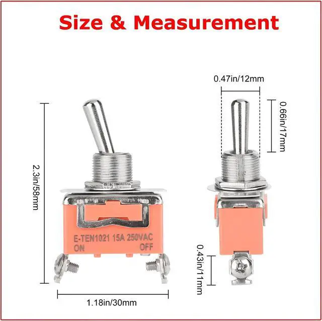 Alt view image 4 of 7 - Toggle SWITCH ON/OFF Heavy Duty 15A 125V SPST 2 Terminal Car Boat Waterproof ORG