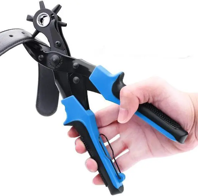 Alt view image 3 of 7 - JacobsParts Heavy Duty Leather Hole Punch Tool Multi Size Plier with Compound Joint and Ergonomic Grip for Belt Collar Strap Fabric Eyelet