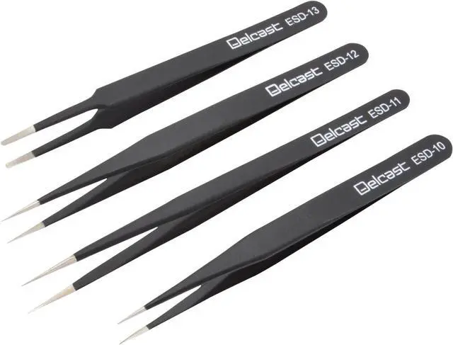 Alt view image 2 of 5 - Delcast TZ-8X ESD Safe Anti-Static Stainless Steel Tweezers Set for Electronics, Jewelry, Crafts, 8 Piece