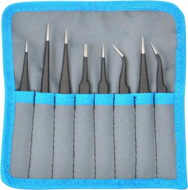 Alt view image 4 of 5 - Delcast TZ-8X ESD Safe Anti-Static Stainless Steel Tweezers Set for Electronics, Jewelry, Crafts, 8 Piece