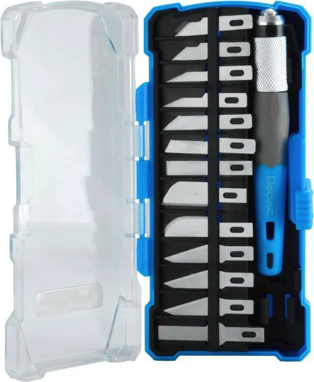 Alt view image 3 of 6 - Delcast Craft Knife Set Hobby Art Carving Tool 13 Razor Blades & Storage Case