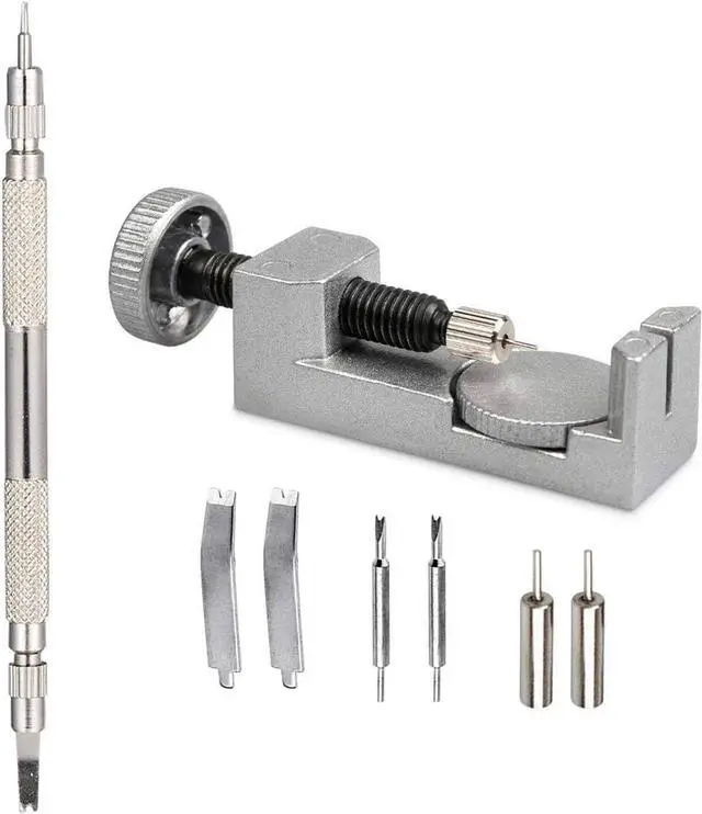 Main image of Watch Repair Tool Kit with Spring Bar Tool - to Adjust, Remove and Replace Watch Bands, Watch Straps and Watch Pins, Includes 6 Interchangeable Tips and 4 Extra Pins